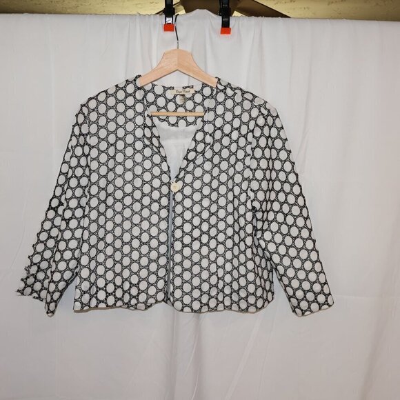 Onque Casuals Size Large Cropped Jacket White Black 3/4 Sleeves One Button - Picture 1 of 14